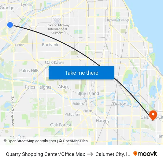 Quarry Shopping Center/Office Max to Calumet City, IL map