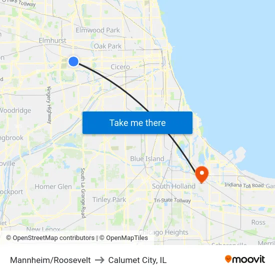 Mannheim/Roosevelt to Calumet City, IL map