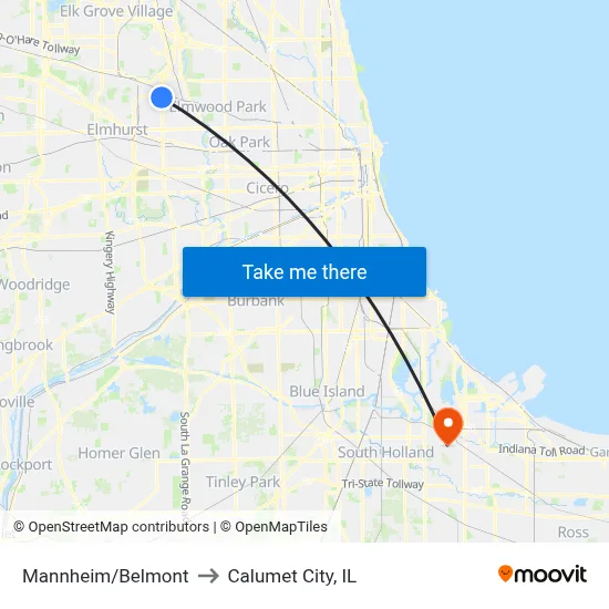 Mannheim/Belmont to Calumet City, IL map
