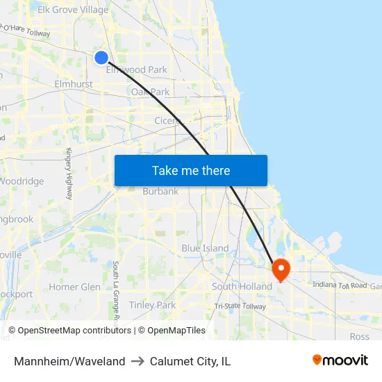 Mannheim/Waveland to Calumet City, IL map