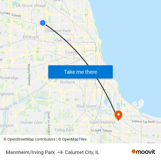 Mannheim/Irving Park to Calumet City, IL map