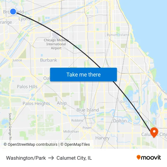 Washington/Park to Calumet City, IL map