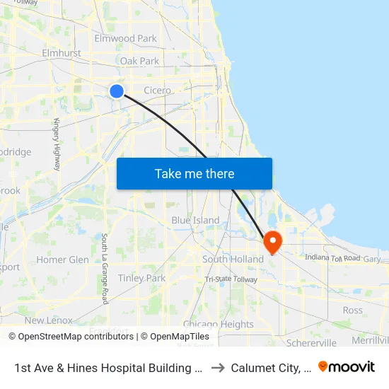 1st Ave & Hines Hospital Building 37 to Calumet City, IL map
