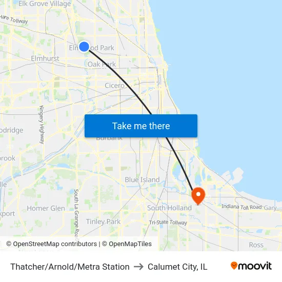 Thatcher/Arnold/Metra Station to Calumet City, IL map
