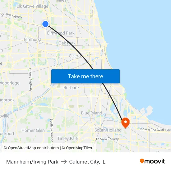 Mannheim/Irving Park to Calumet City, IL map