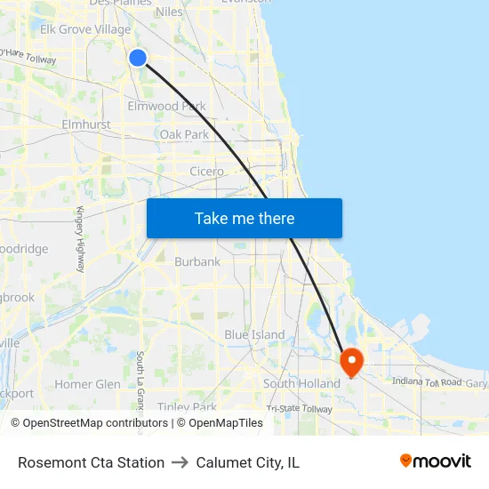 Rosemont Cta Station to Calumet City, IL map