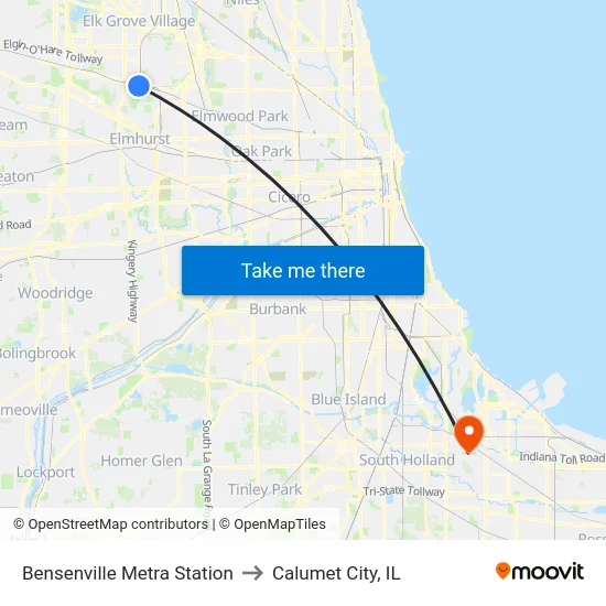 Bensenville Metra Station to Calumet City, IL map