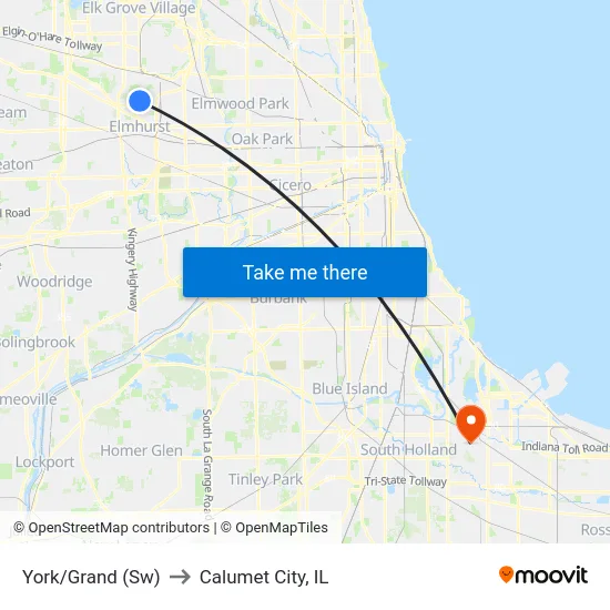 York/Grand (Sw) to Calumet City, IL map