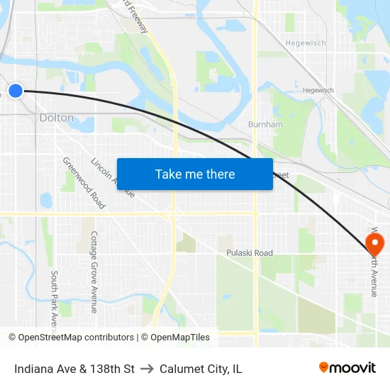 Indiana Ave & 138th St to Calumet City, IL map
