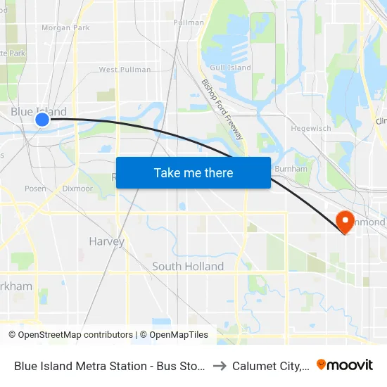 Blue Island Metra Station - Bus Stop H to Calumet City, IL map