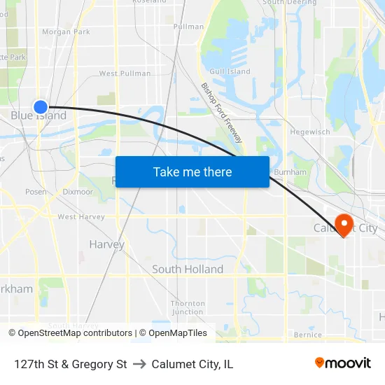 127th St & Gregory St to Calumet City, IL map