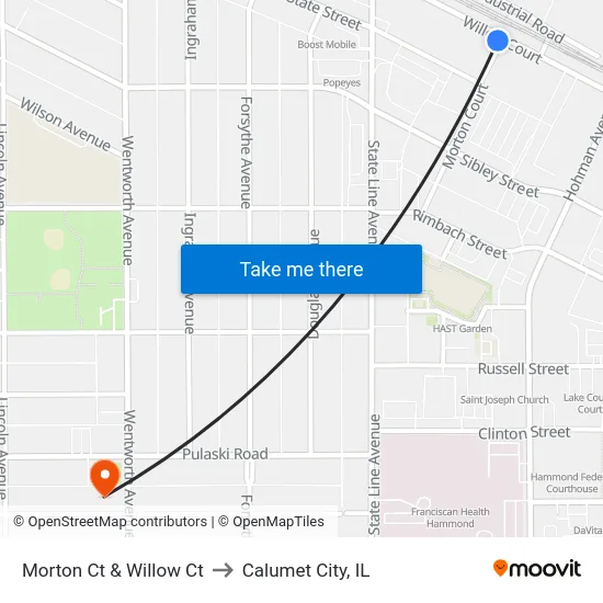 Morton Ct & Willow Ct to Calumet City, IL map
