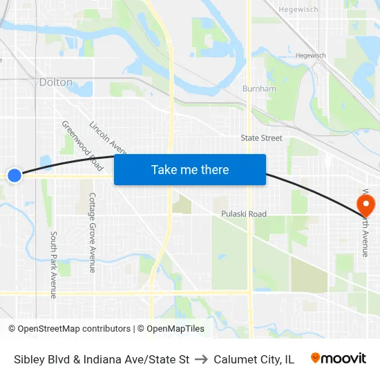 Sibley Blvd & Indiana Ave/State St to Calumet City, IL map