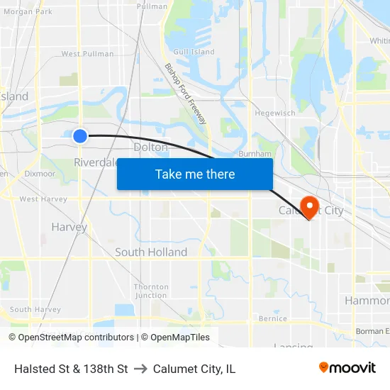 Halsted St & 138th St to Calumet City, IL map