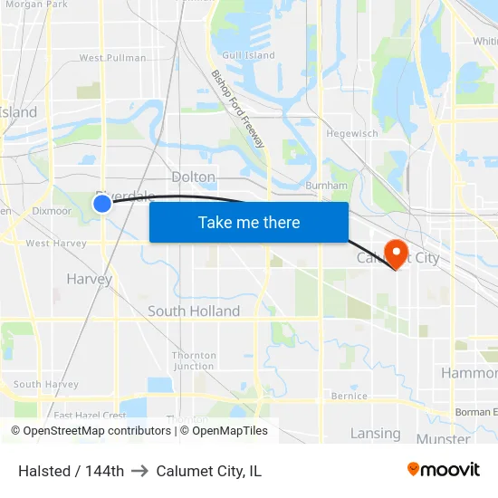Halsted / 144th to Calumet City, IL map