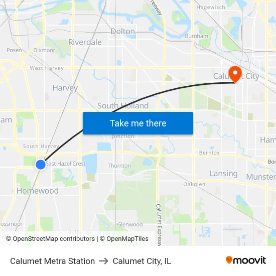 Calumet Metra Station to Calumet City, IL map