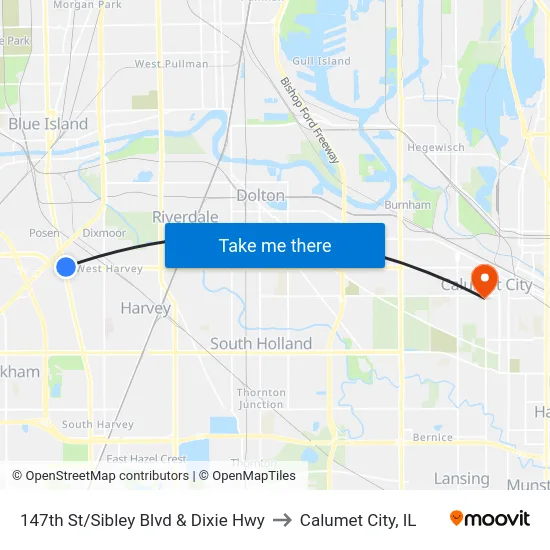 147th St/Sibley Blvd & Dixie Hwy to Calumet City, IL map