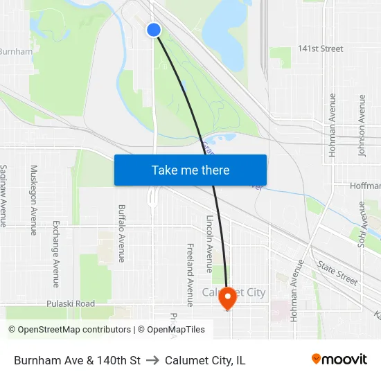 Burnham Ave & 140th St to Calumet City, IL map
