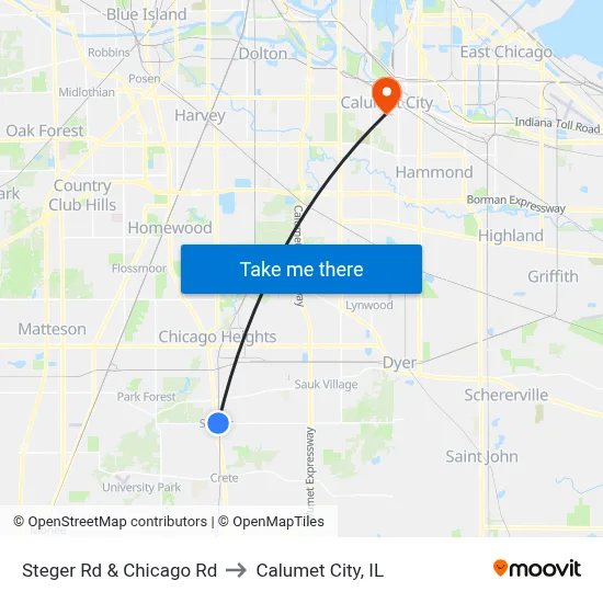Steger Rd & Chicago Rd to Calumet City, IL map