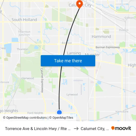 Torrence Ave & Lincoln Hwy / Rte 30 to Calumet City, IL map