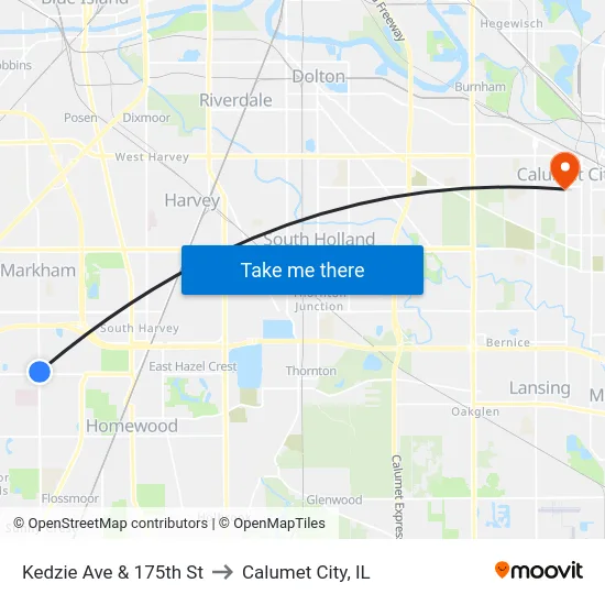 Kedzie Ave & 175th St to Calumet City, IL map