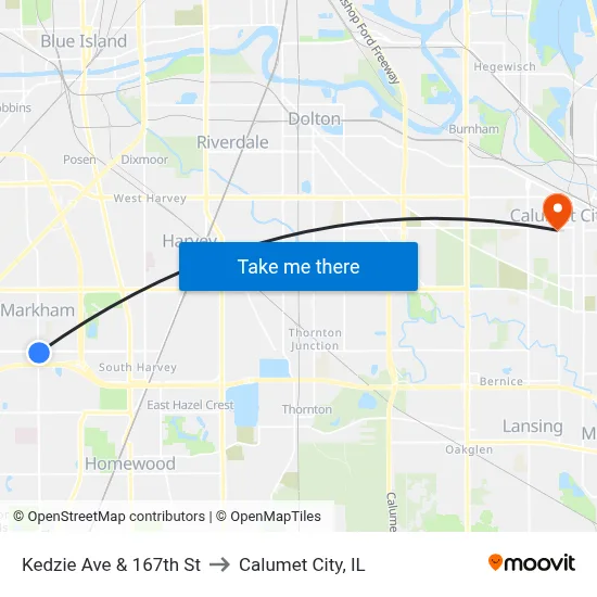 Kedzie Ave & 167th St to Calumet City, IL map