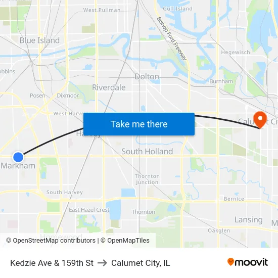 Kedzie Ave & 159th St to Calumet City, IL map