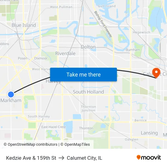Kedzie Ave & 159th St to Calumet City, IL map