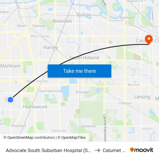 Advocate South Suburban Hospital (S)(17800 Kedzie) to Calumet City, IL map