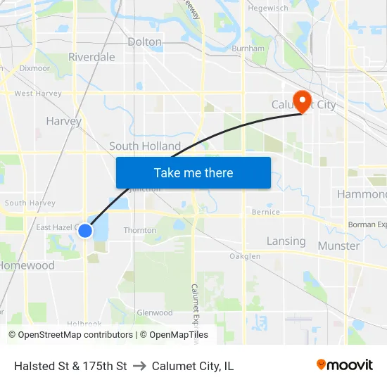 Halsted St & 175th St to Calumet City, IL map