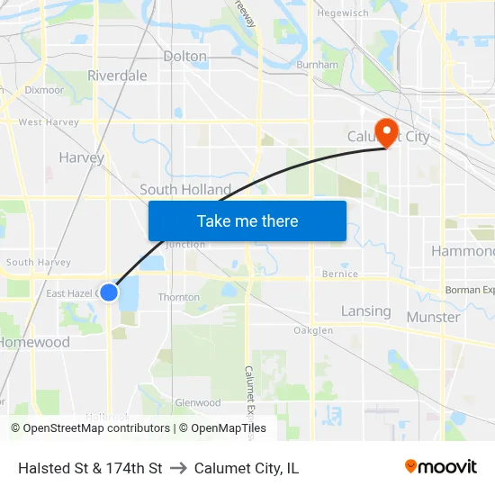 Halsted St & 174th St to Calumet City, IL map