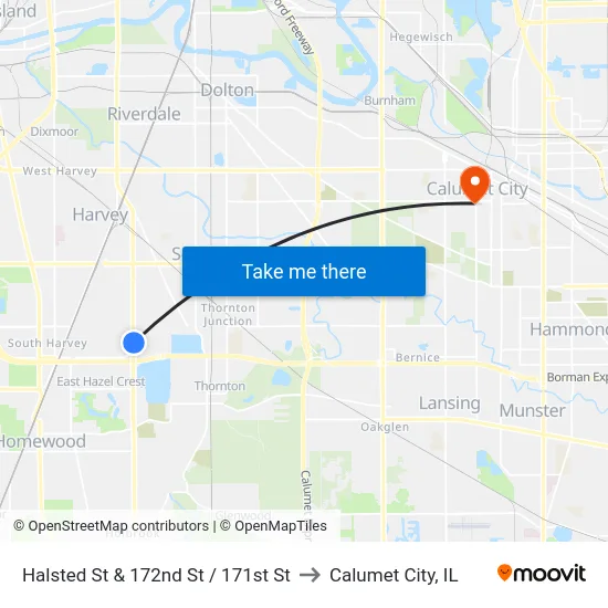 Halsted St & 172nd St / 171st St to Calumet City, IL map