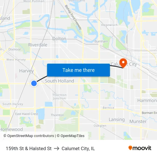 159th St & Halsted St to Calumet City, IL map