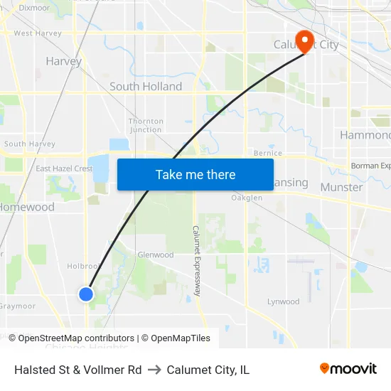 Halsted St & Vollmer Rd to Calumet City, IL map