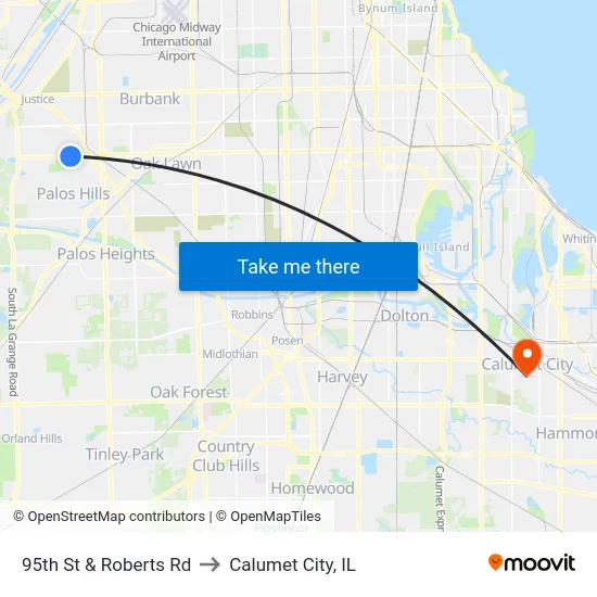 95th St & Roberts Rd to Calumet City, IL map