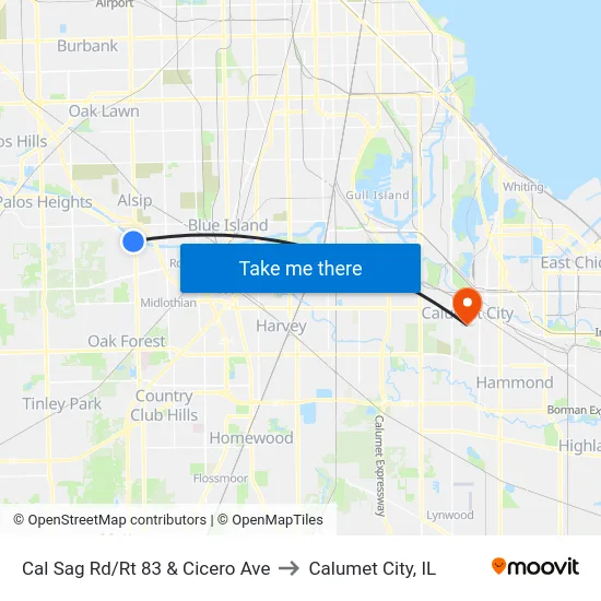 Cal Sag Rd/Rt 83 & Cicero Ave to Calumet City, IL map