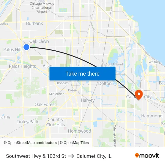 Southwest Hwy & 103rd St to Calumet City, IL map