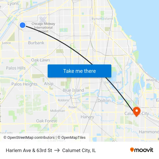 Harlem Ave & 63rd St to Calumet City, IL map
