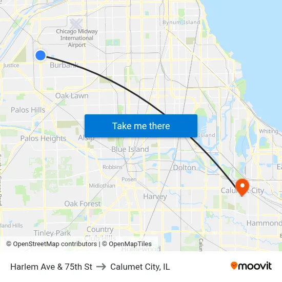Harlem Ave & 75th St to Calumet City, IL map