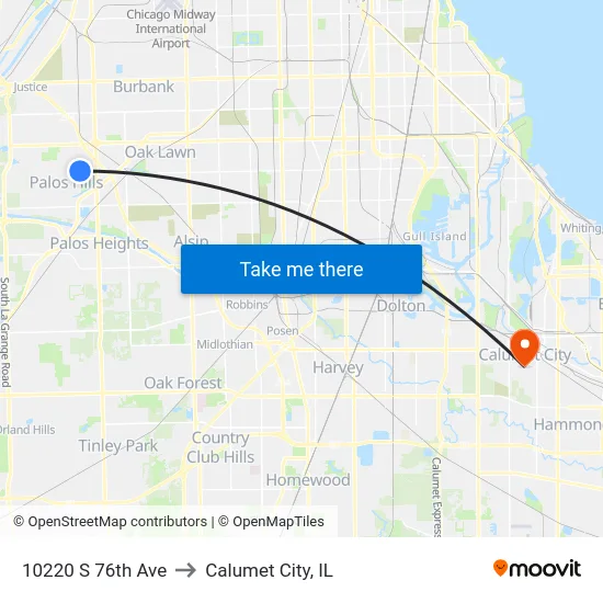 10220 S 76th Ave to Calumet City, IL map