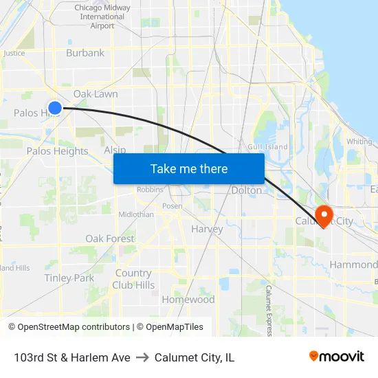 103rd St & Harlem Ave to Calumet City, IL map