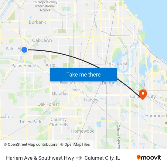 Harlem Ave & Southwest Hwy to Calumet City, IL map