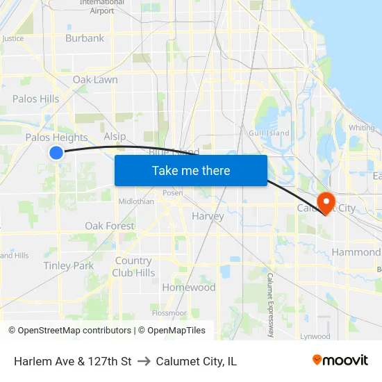 Harlem Ave & 127th St to Calumet City, IL map