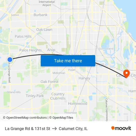 La Grange Rd & 131st St to Calumet City, IL map