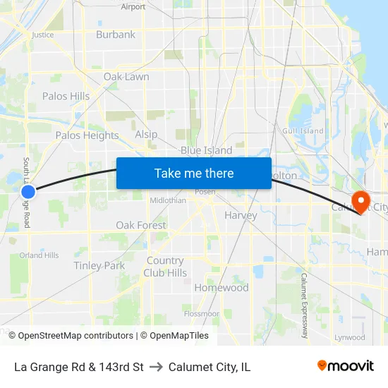 La Grange Rd & 143rd St to Calumet City, IL map