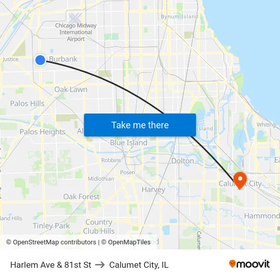 Harlem Ave & 81st St to Calumet City, IL map