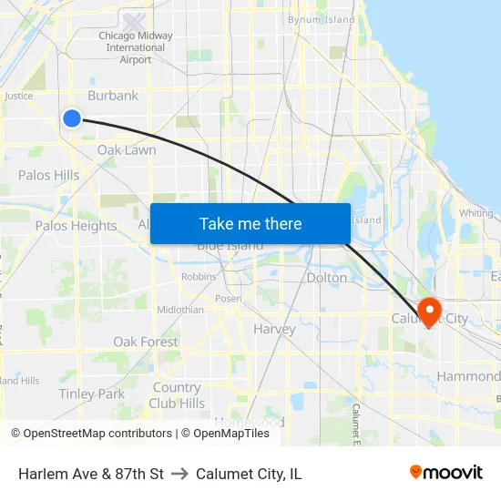 Harlem Ave & 87th St to Calumet City, IL map