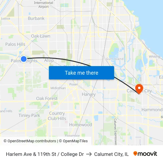 Harlem Ave & 119th St / College Dr to Calumet City, IL map