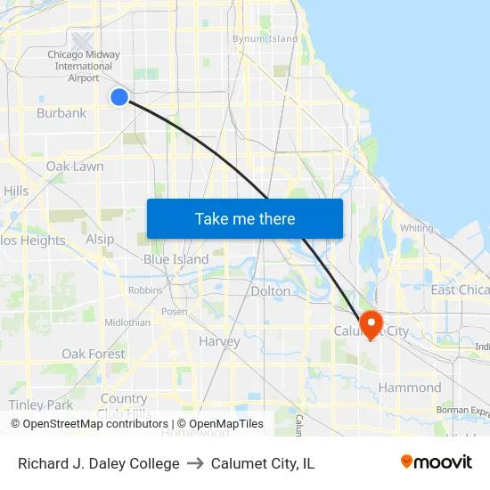 Richard J. Daley College to Calumet City, IL map