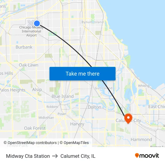 Midway Cta Station to Calumet City, IL map